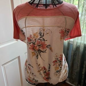 Peach and cream color block floral top